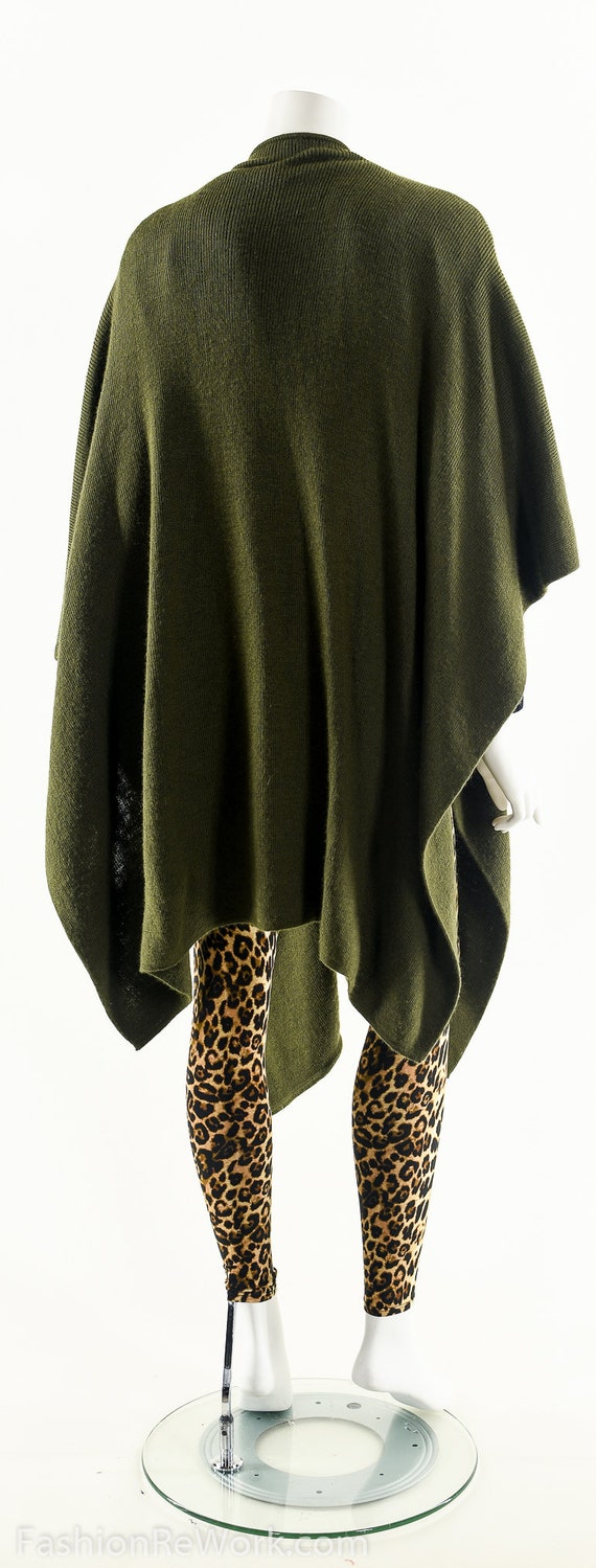 Green Knit Open Poncho,Vintage Sweater Cape,Olive… - image 5