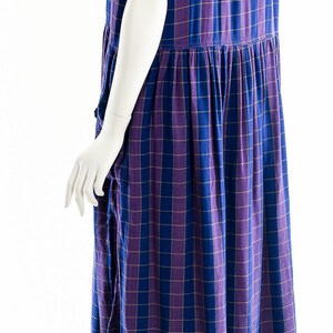 Rayon India Dress,Plaid Purple Midi Dress,Vintage Indian Dress,Checkered Square Pinafore Dress,Vintage Soft Rayon Dress,Apron Dress,Preppy image 8