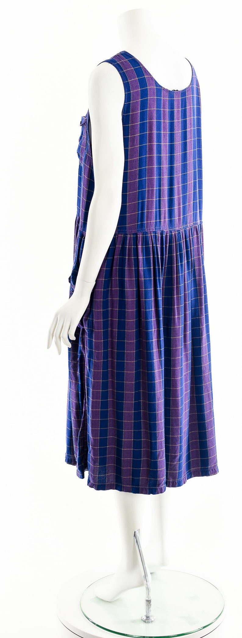 Rayon India Dress,Plaid Purple Midi Dress,Vintage Indian Dress,Checkered Square Pinafore Dress,Vintage Soft Rayon Dress,Apron Dress,Preppy image 8