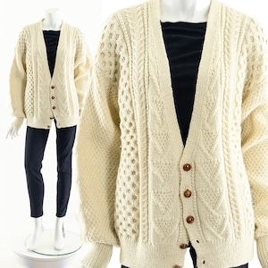 Irlandzki sweter rybaka, irlandzki sweter vintage, kardigan z warkoczowym splotem, kardigan vintage, sweter robiony ręcznie, sweter vintage, sweter typu boyfriend