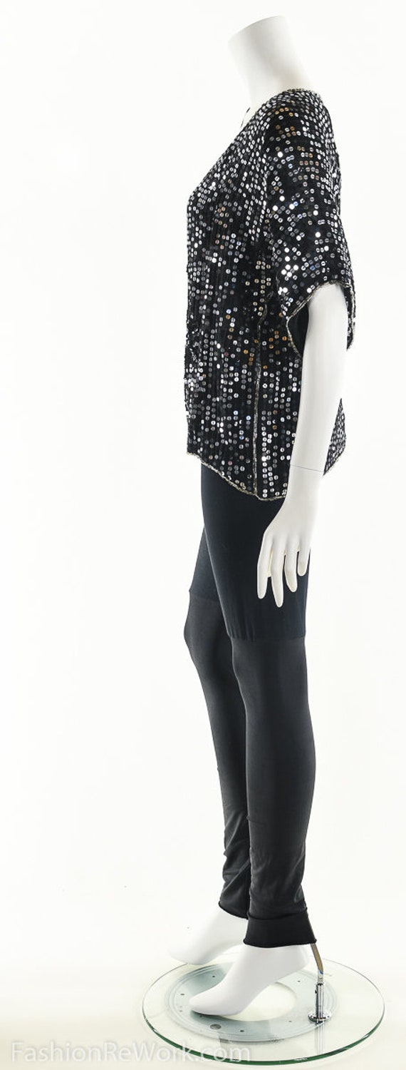 Sequin Silk Blouse, Floral Sequin Top, Beaded Sil… - image 5