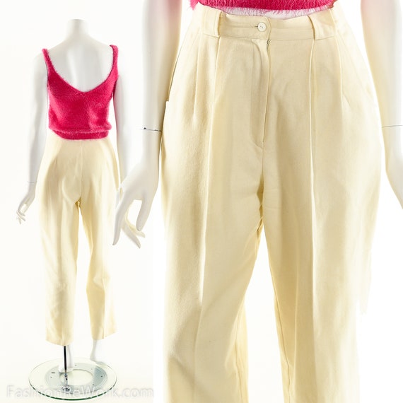 White Wool Trousers,Minimalist White Pants,Cream W