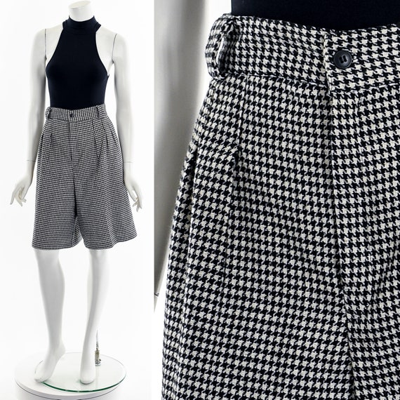 Hounds Tooth High Waisted Wool Tweed Shorts - image 3