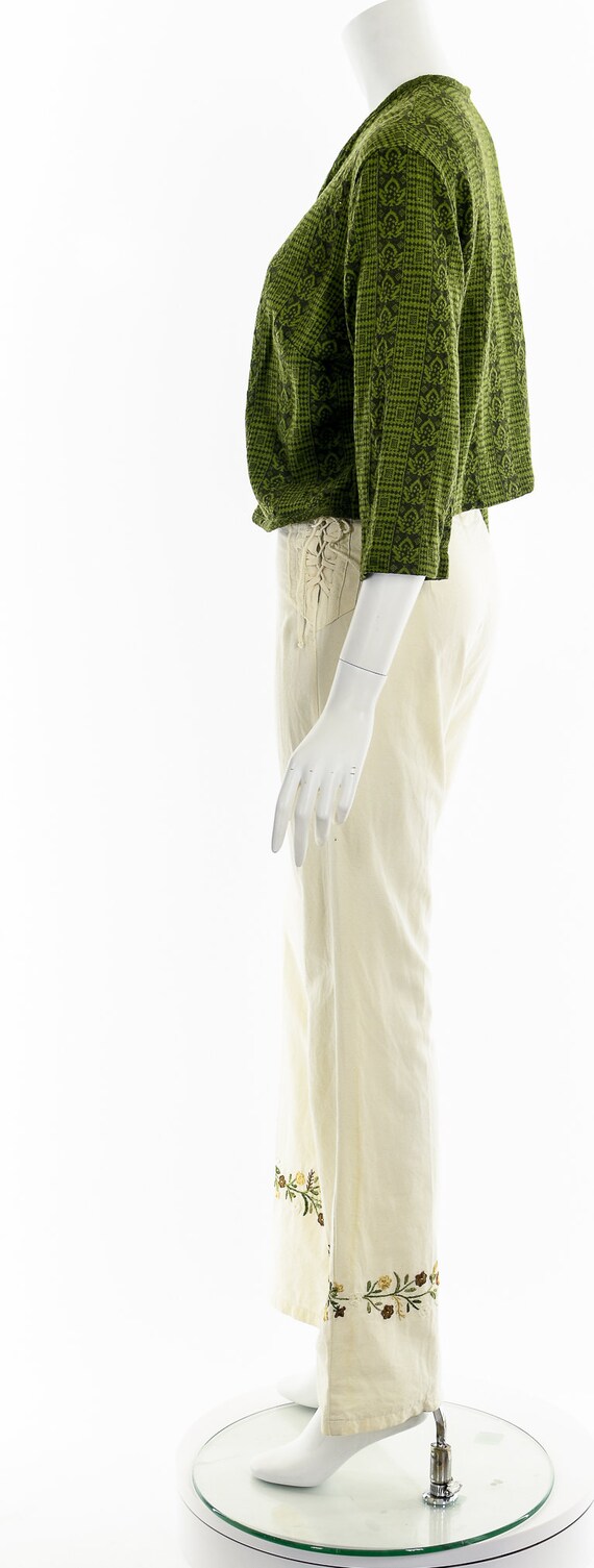 Green Woven Open Cropped Cardigan - image 10