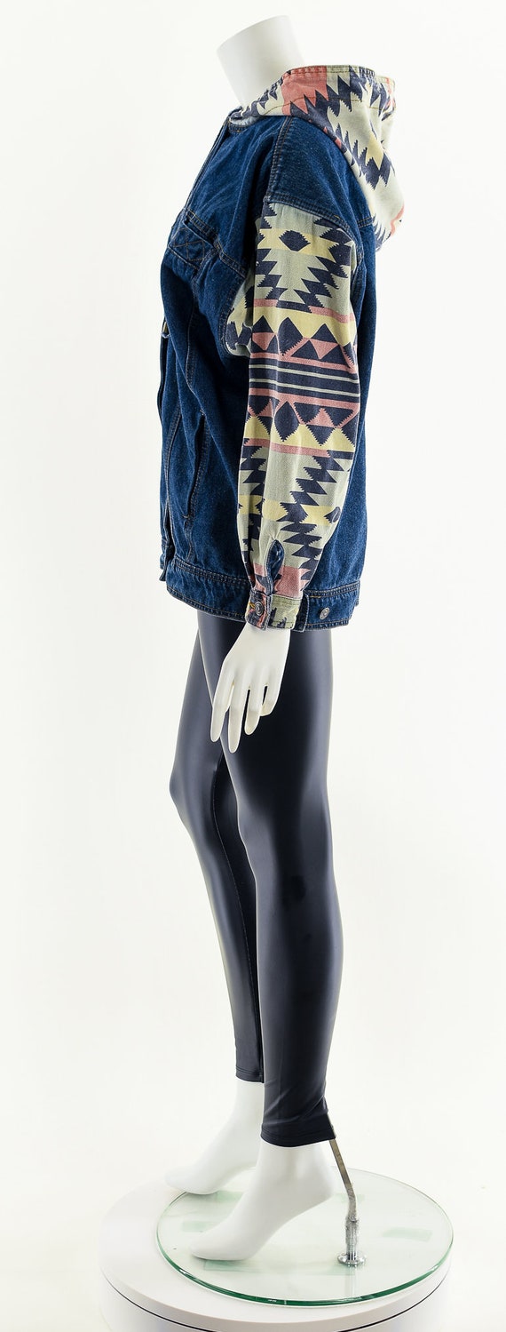 Aztec Denim Hoodie Jean Jacket,Southwest Jean Jac… - image 9