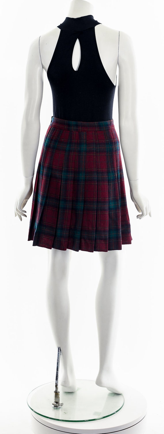 Red + Green Tartan Wool Pleated Skirt - image 7