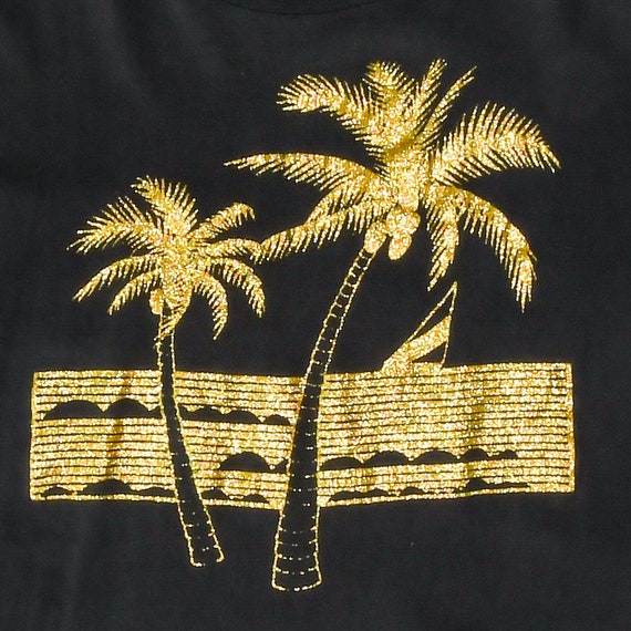 Sparkly Gold Palm Tree Graphic Black Tee - image 2