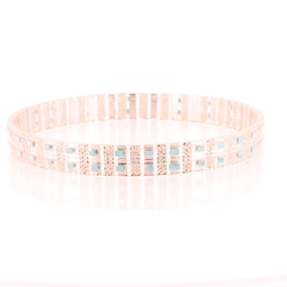 Silver + Turquoise Clear Lucite Bangle Bracelet - image 5