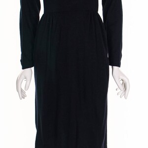 Vintage 50's Black Beaded Dress Plunging Neckline Black Wool Knit Dress Low Back Vixen Wiggle Dress Button Up Bombshell Retro Pin Up Dress S image 7
