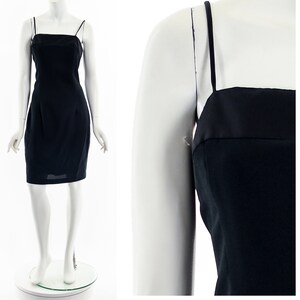 Black Satin Trim Tuxedo Inspired Strappy Mini Dress 90s