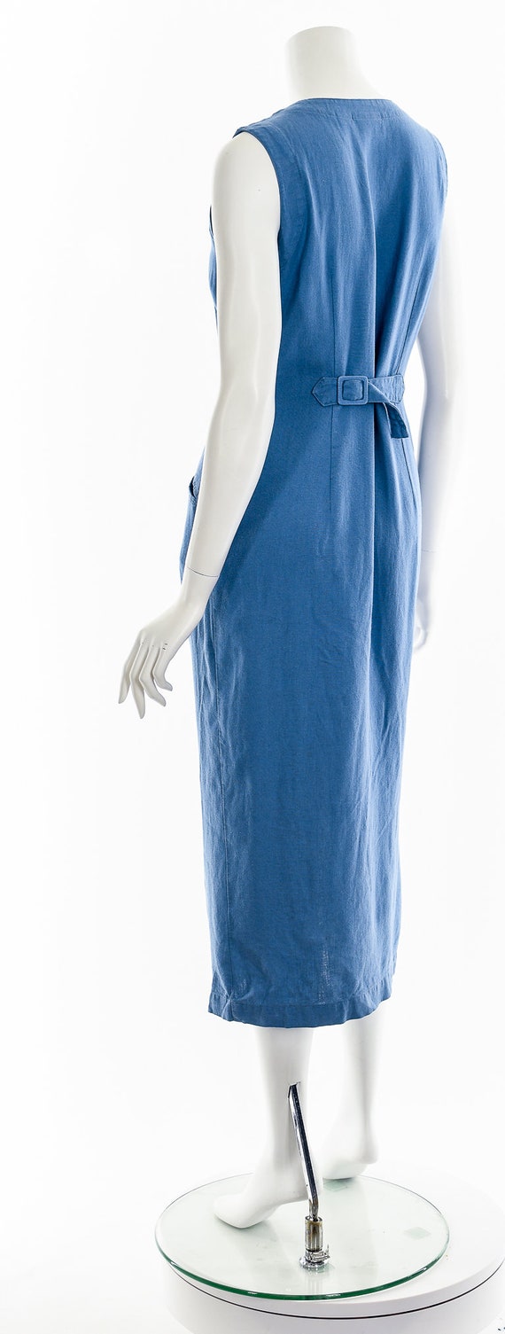 Dusty Blue Linen Button Down Midi Dress - image 8