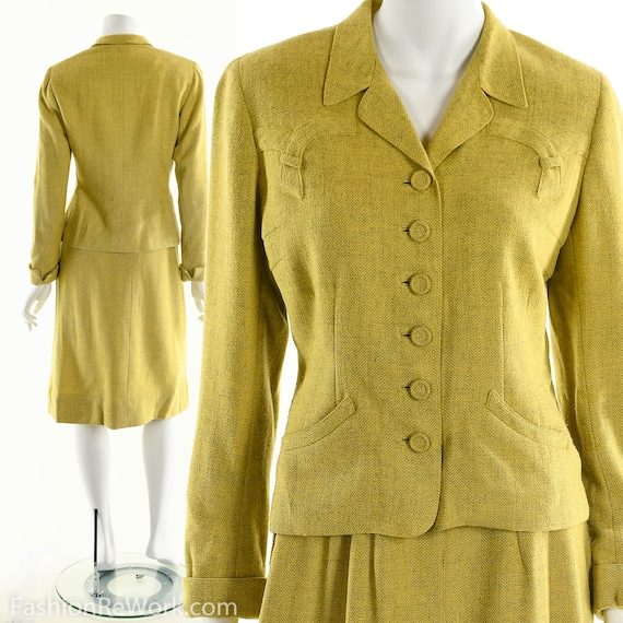40's suit,vintage 1940's suit, yellow suit, skirt