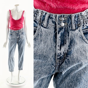 Acid Wash Jeans,Vintage Mom Jeans,Slim 80s Jeans,High Waist Denim,Vintage Gitano Denim,Paper Bag Waist,Jogger Style Jeans,Distressed Denim