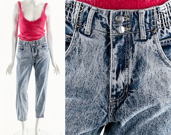 Vaqueros con efecto desteñido, vaqueros estilo mom vintage, vaqueros ajustados de los 80, vaqueros de talle alto, vaqueros Gitano vintage, vaqueros de talle alto, vaqueros estilo jogger, vaqueros desgastados