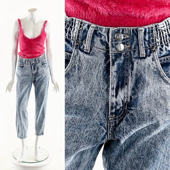 Acid Wash Jeans,Vintage Mom Jeans,Slim 80s Jeans,… - image 1