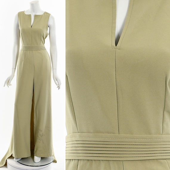 Tan Sleeveless Formal Jumpsuit with Train - image 3