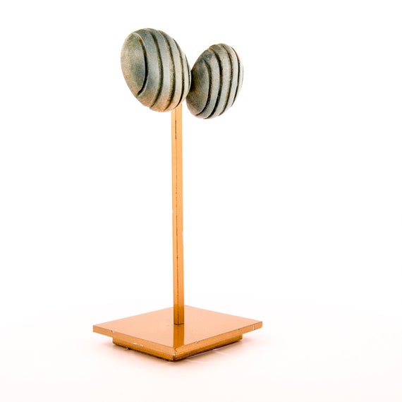 Blue Wooden Carved Earrings 80s - image 8