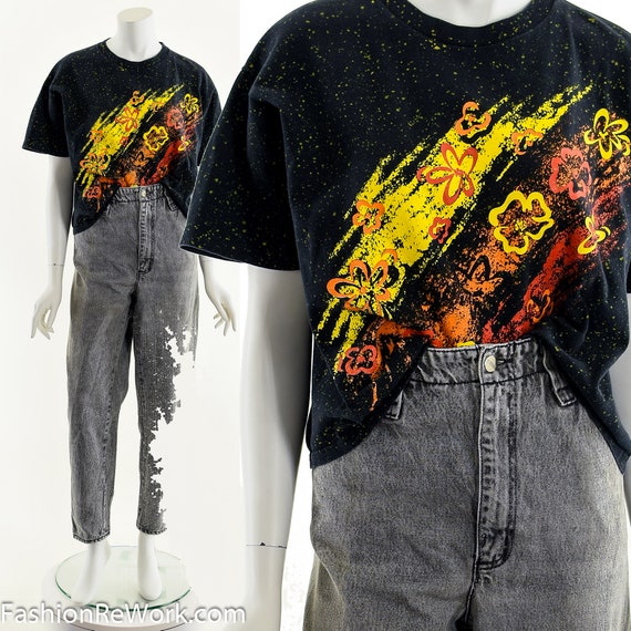 Paint Splattered Hibiscus Cropped Tee - image 2