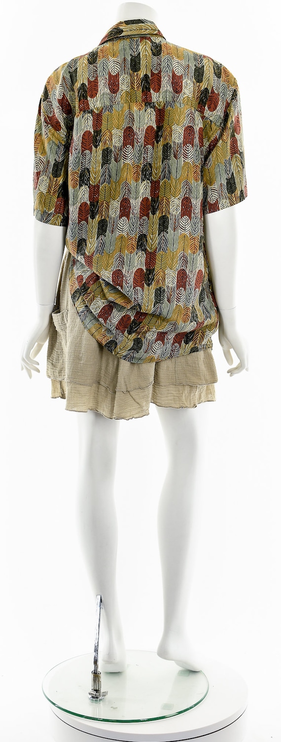 Feather Print Silk Button Down Shirt - image 7