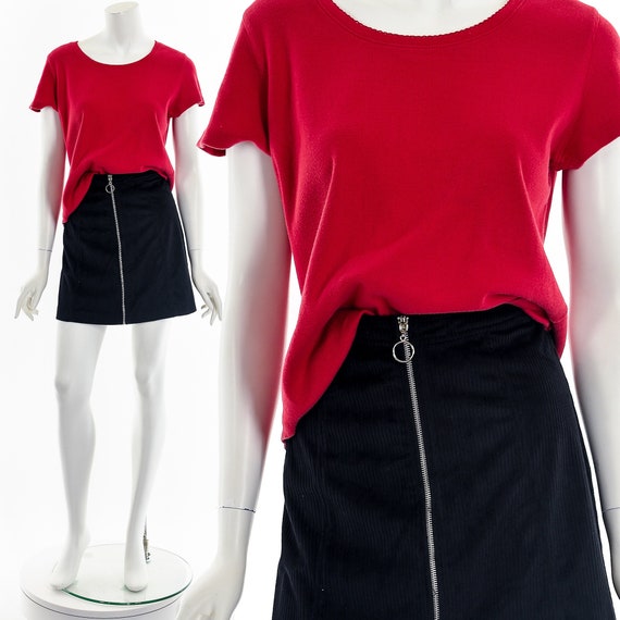 Coral Red Ribbed Basic Tee - image 1