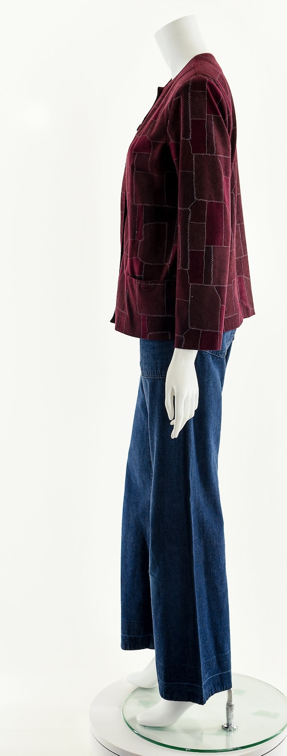 red patchwork jacket, leather suede jacket,box bl… - image 9