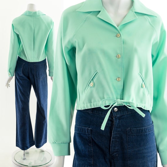 Mint Green Cropped Jacket, Vintage Crop Top, Butt… - image 3