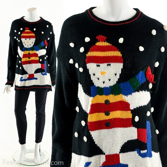 Ugly Christmas Sweater,Snowman Iceskating Sweater,