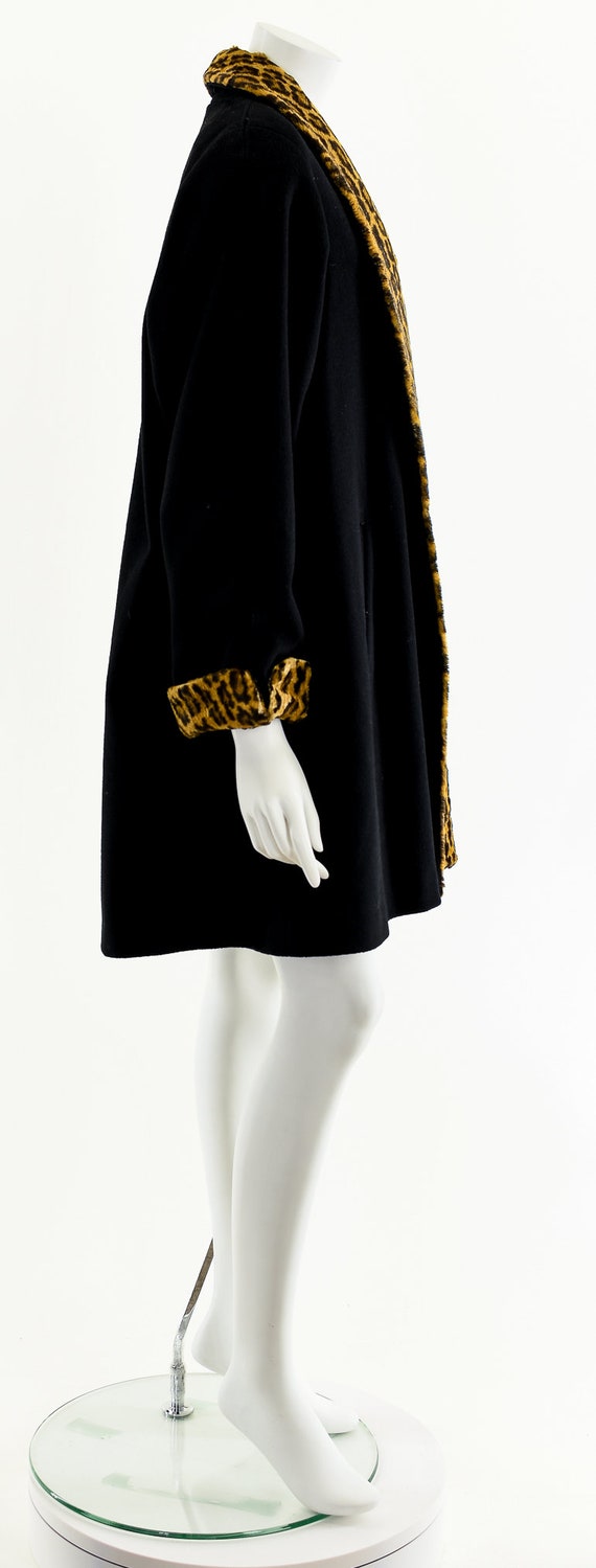 Black Cheetah Wool Swing Coat - image 5