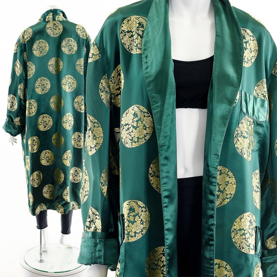 Emerald Green Silk Duster Kimono Smoking Jacket