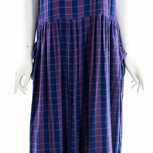 Rayon India Dress,Plaid Purple Midi Dress,Vintage Indian Dress,Checkered Square Pinafore Dress,Vintage Soft Rayon Dress,Apron Dress,Preppy image 4