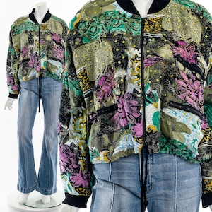 Abstract Tropical Print Bomber Jacket