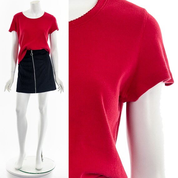 Coral Red Ribbed Basic Tee - image 3