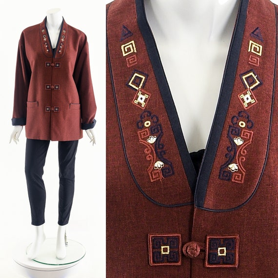 Burgundy Blazer, Asian Inspired Design - image 1