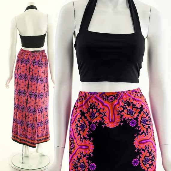 Mr Dino Skirt,Psychedelic Maxi Skirt,Vintage Neon… - image 1