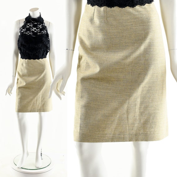 Beige Linen Skirt,Tan Gold Skirt,Metallic Gold Pe… - image 1