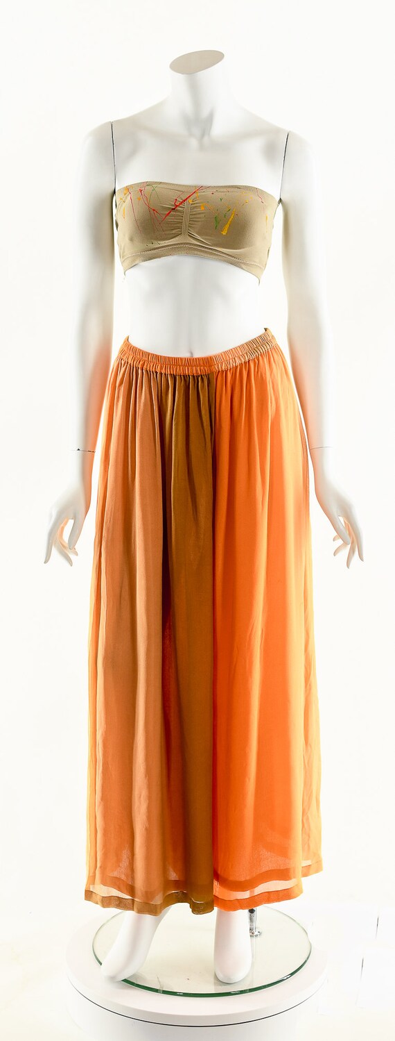 Watercolor Huge Silk Pants,Orange Ombre Palazzo P… - image 4