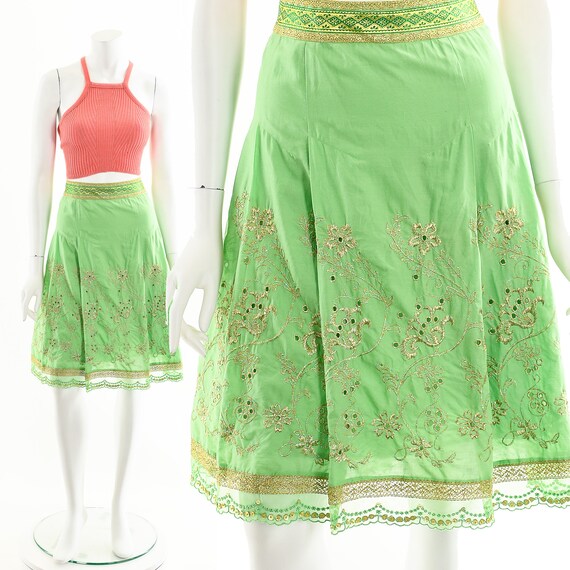 Green Eyelet Skirt,Full Circle Skirt,Lime Green S… - image 2