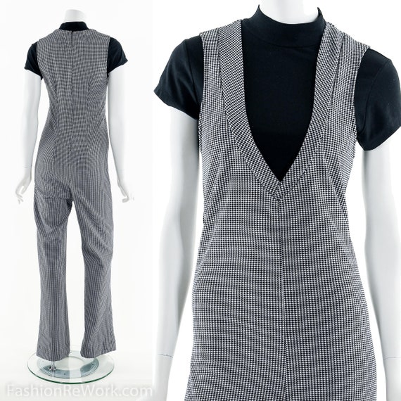 70's Houndstooth Jumpsuit,Vintage Jumpsuit,Houndst