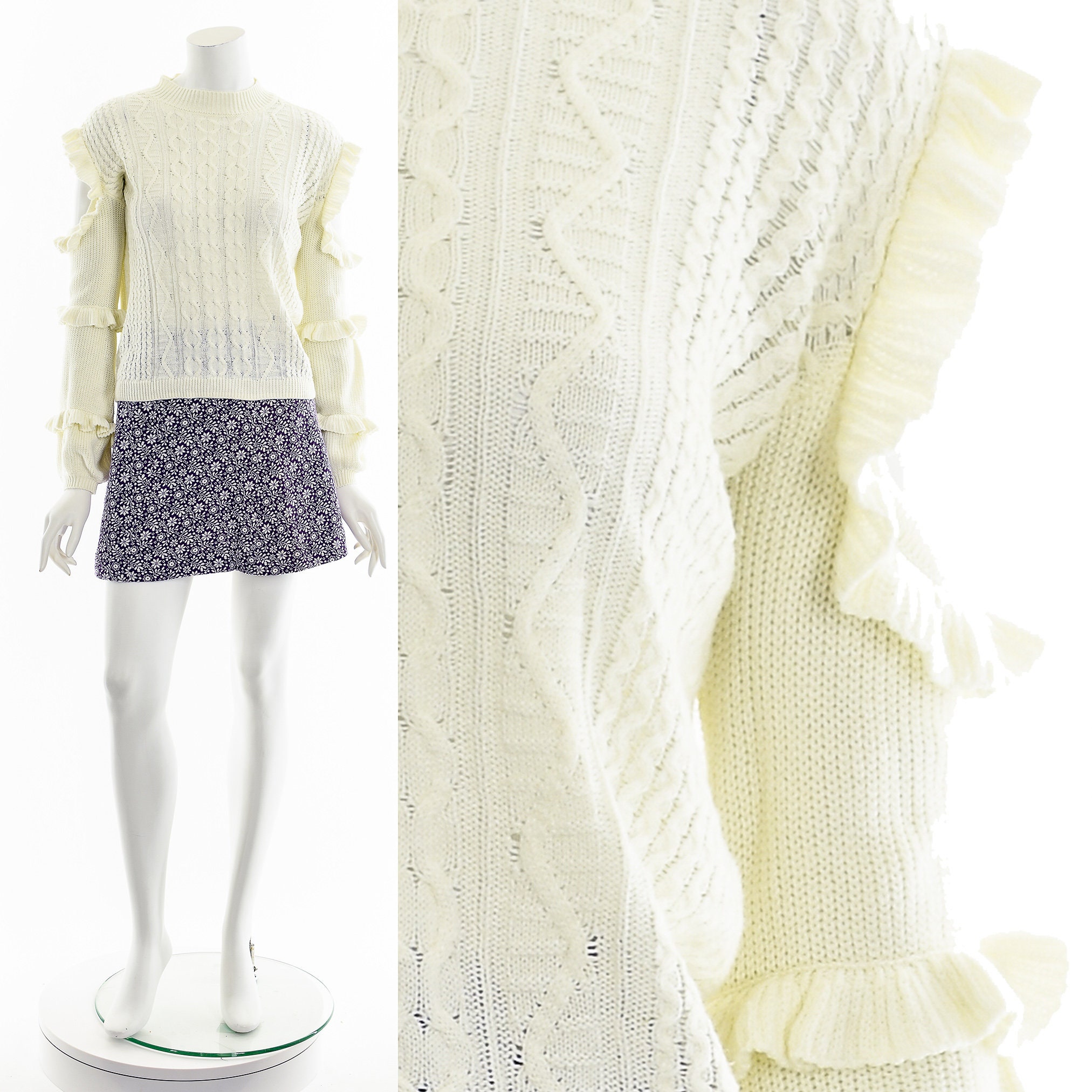 Cutout Ruffle Frill Cableknit Sweater Y2K - Etsy