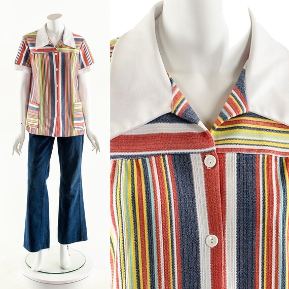Rainbow Stripe Blouse,Fruity Stripe Tunic,Multicol