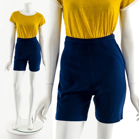 50s Blue Wool High Waist Pin Up Shorts - image 1