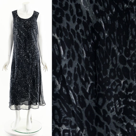 Black + Gray Leopard Chiffon Dress