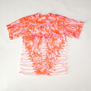 Orange and Pink Splatter Print Shredded Deadstock Tee