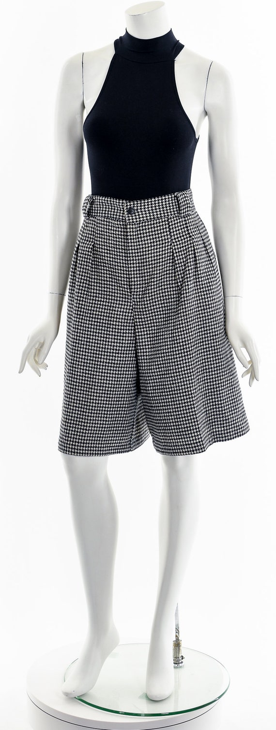 Hounds Tooth High Waisted Wool Tweed Shorts - image 4