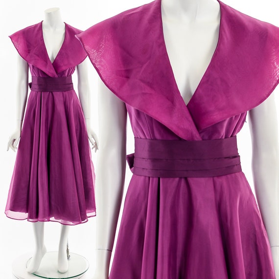Purple Chiffon Fit and Flare Dress - image 1