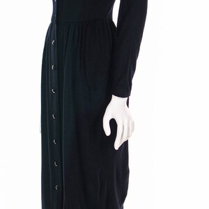 Vintage 50's Black Beaded Dress Plunging Neckline Black Wool Knit Dress Low Back Vixen Wiggle Dress Button Up Bombshell Retro Pin Up Dress S image 4