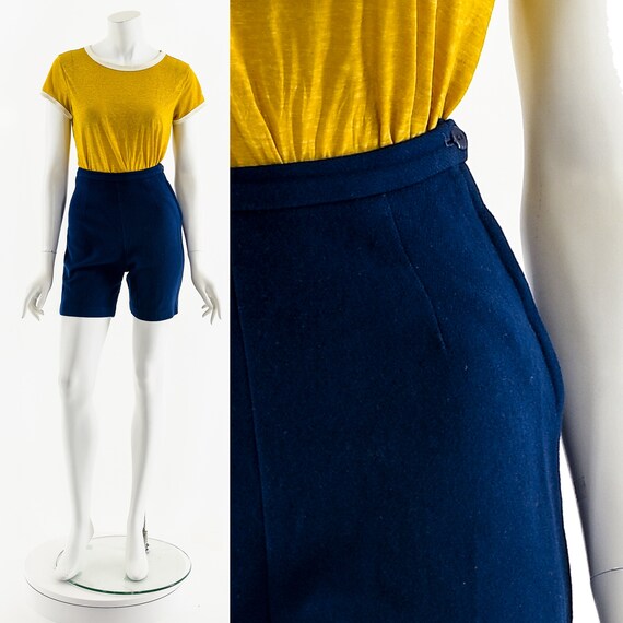 50s Blue Wool High Waist Pin Up Shorts - image 3