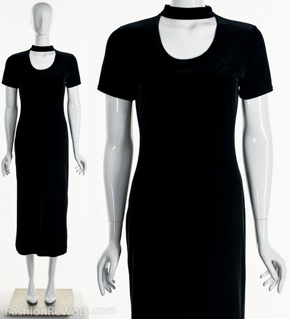 Black Velour Cutout Choker Bodycon Dress 90s - Etsy Black Velour Cutout Choker Bodycon Dress 90s - Etsy