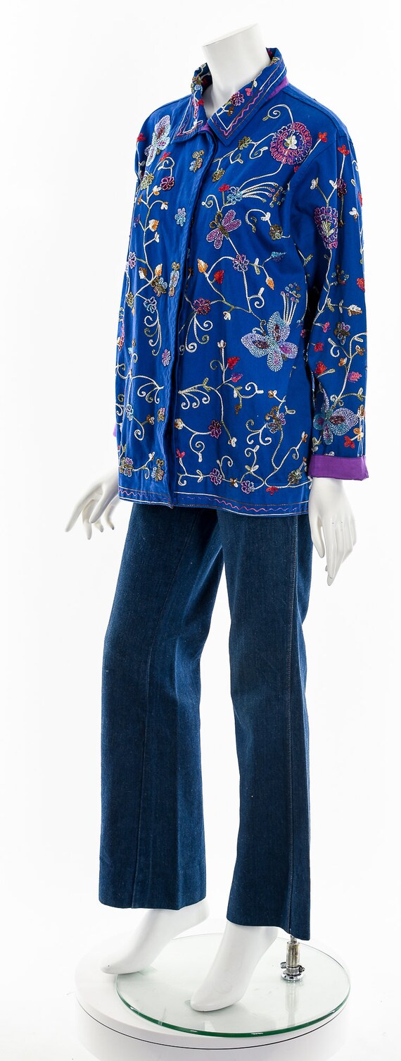 Blue Beaded Butterfly Embroidered Chore Coat - image 10