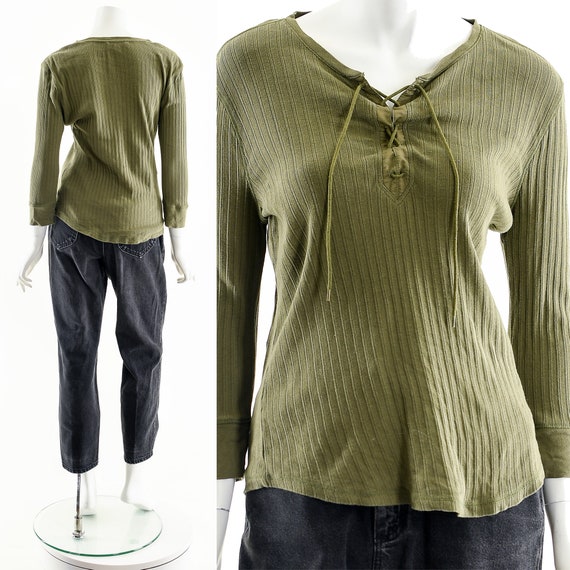 Green Corset Long Sleeve Tie Top - image 3